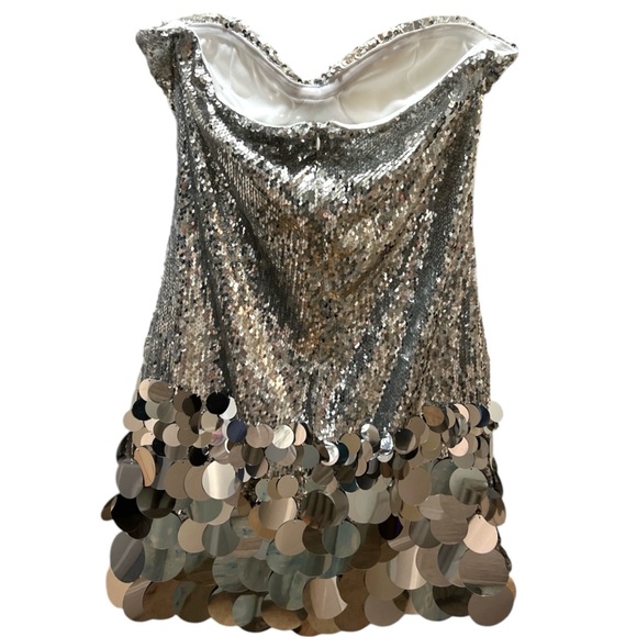 Silver Sequin strapless Mini Dress sweetheart neckline holiday party large NWT - Picture 7 of 14